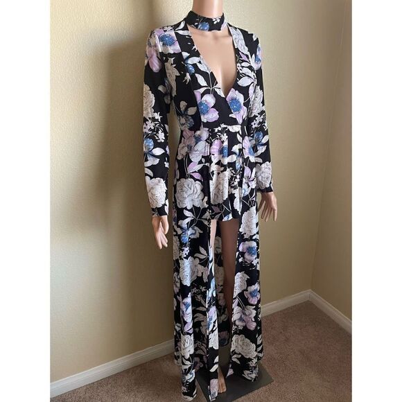 L’atiste Maxi Romper Black Purple Floral Playsuit Size S - Picture 2 of 10